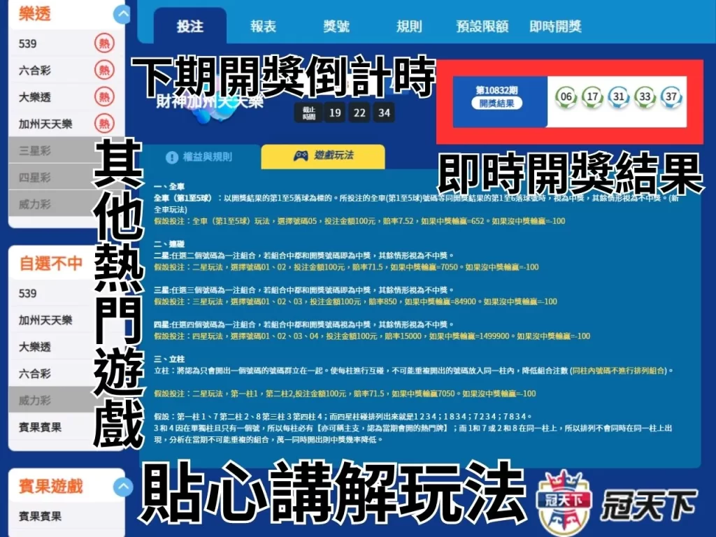 加州天天樂賠率 天天樂二三四星 天天樂二星多少錢